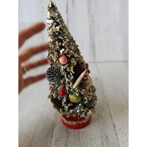 Vintage gold flocked fruit bottle mini tree Xmas pinecone decor - Picture 5 of 12